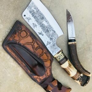 Premium Hand Engraved Cleaver & Rust-Resistant Damascus Hunting Knife Set
MZ:19