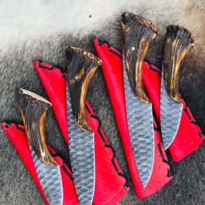 Handmade 4 Piece Damascus Steel Blade Set With Beautiful Hand Grooves And Antler Handles
MZ:08