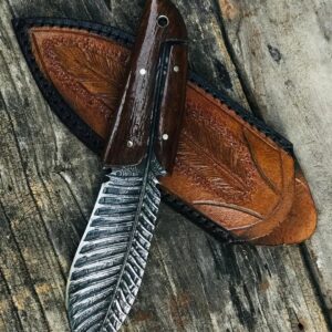 Handmade Skinner Knife Damascus Steel Blade with Feather Design And  Wood Handle

MZ:05