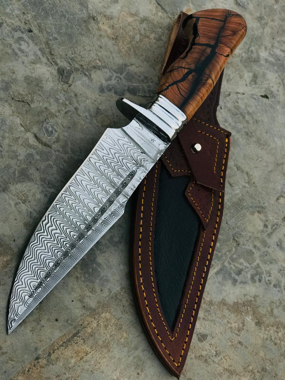 Handmade Stunning Bowie Knife 12.5", Stainless Damascus Steel With Unique resin and wood handle
MZ:14 - Image 6