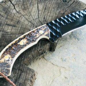 Hand-Forged Hammered Hunting Knife  With Precision Hand Grooves ,Antler Handle 
MZ:24
