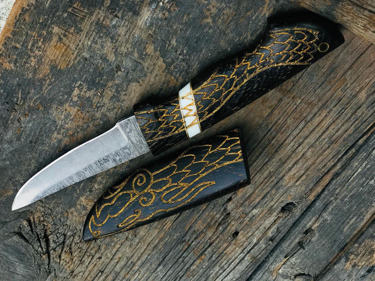 Hand-Engraved Venigy Wood Damascus Knife with Matching Scabbard – 11”
MZ:23 - Image 2