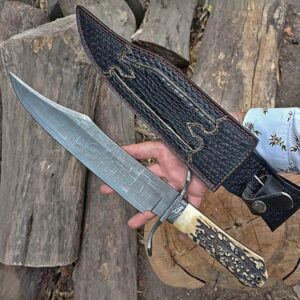 Handmade Damascus Steel Clip-Point Bowie Knife with Stag Handle
MZ:38